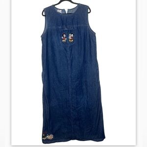 Vintage 90s Disney Minnie and Mickey Mouse denim long dress size XL